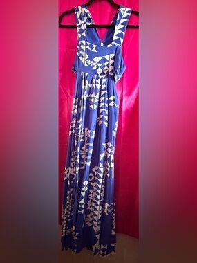 Anthropologie Blue and White Geometric Maxi Dress